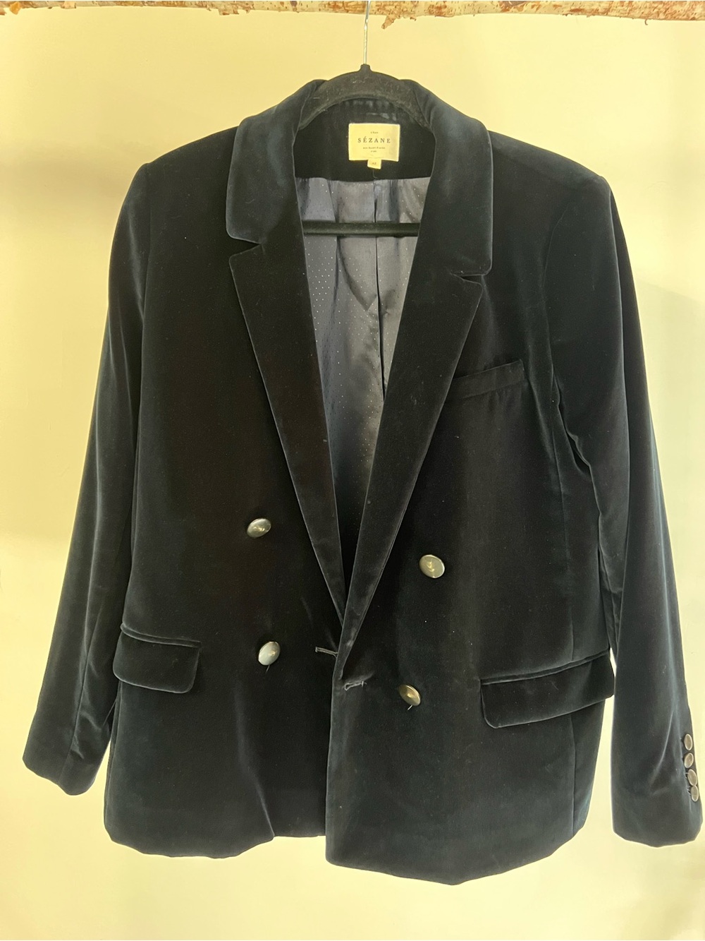 Sezane navy Velvet Blazer